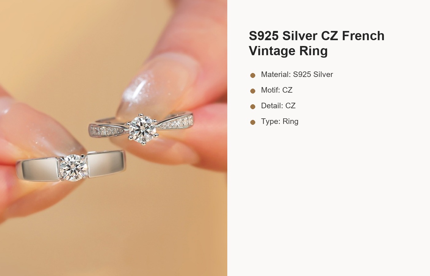 S925 Silver CZ French Vintage Ring detail image