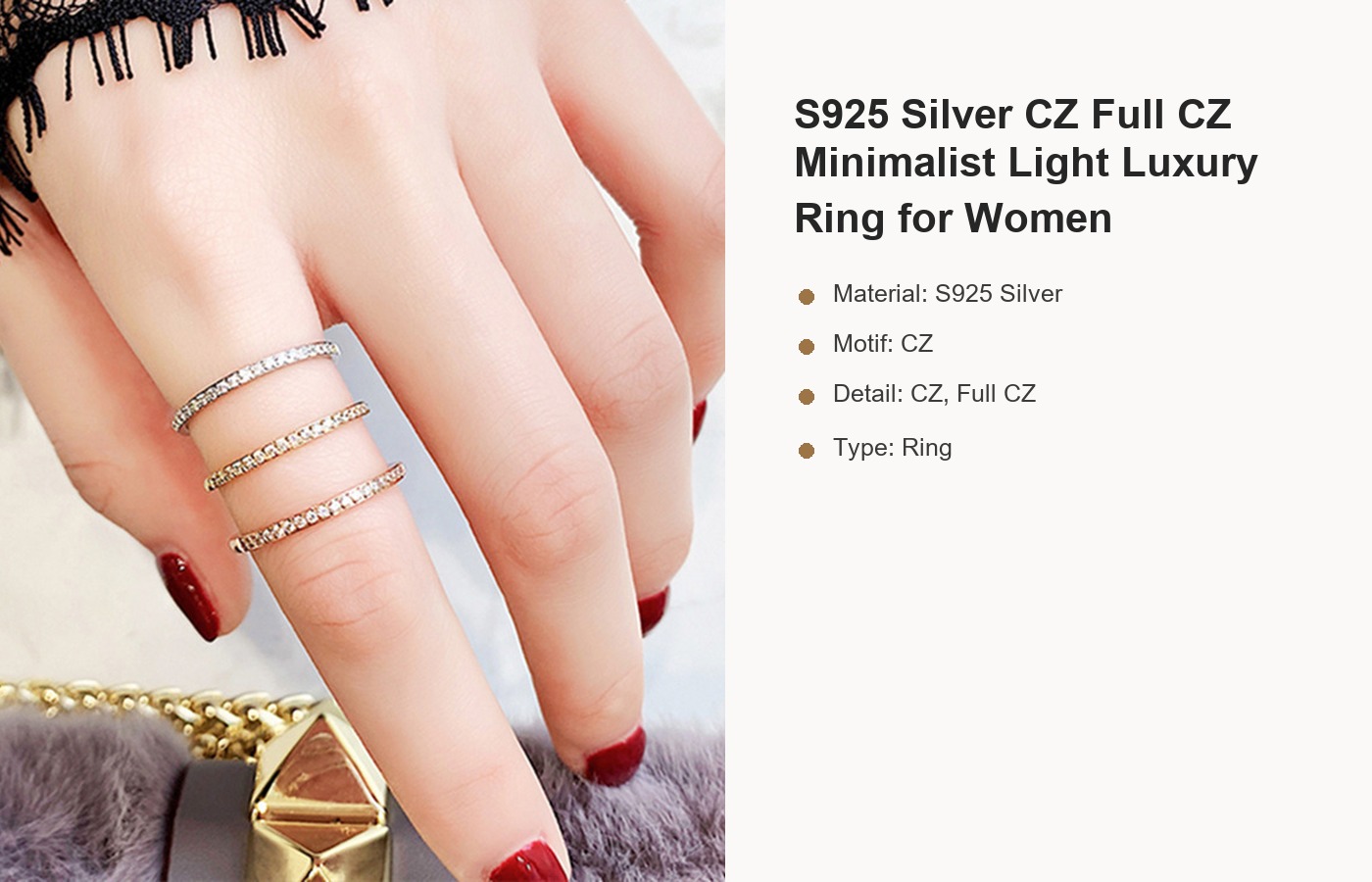 S925 Silver CZ Full CZ Minimalist Light Luxury Ring for Women detail image