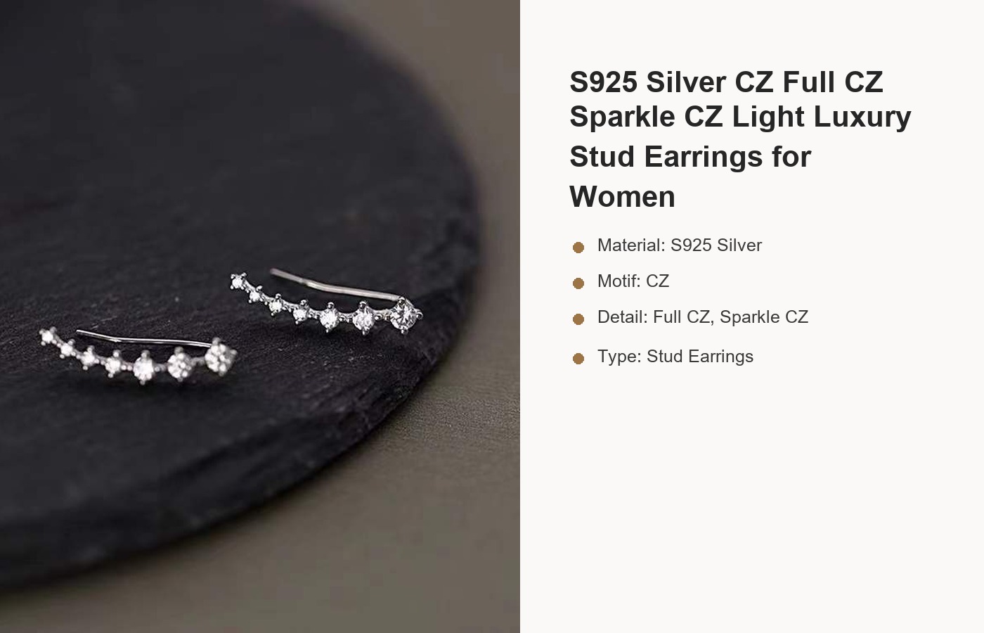 S925 Silver CZ Full CZ Sparkle CZ Light Luxury Stud Earrings for Women detail image
