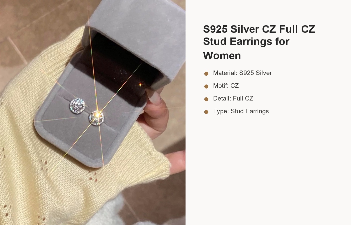 S925 Silver CZ Full CZ Stud Earrings for Women detail image