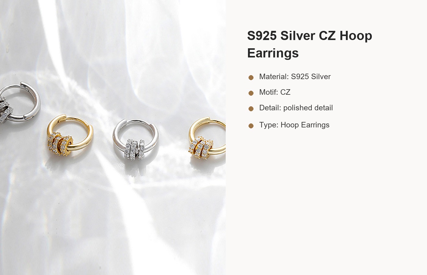 S925 Silver CZ Hoop Earrings detail image