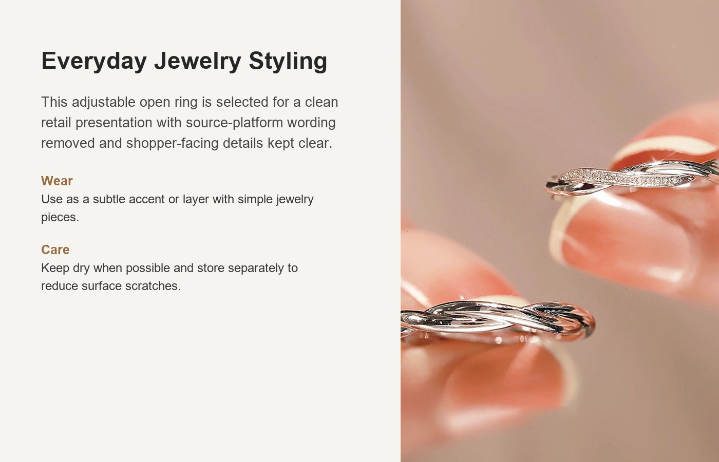 S925 Silver CZ Light Luxury Adjustable Open Ring for Women detail image