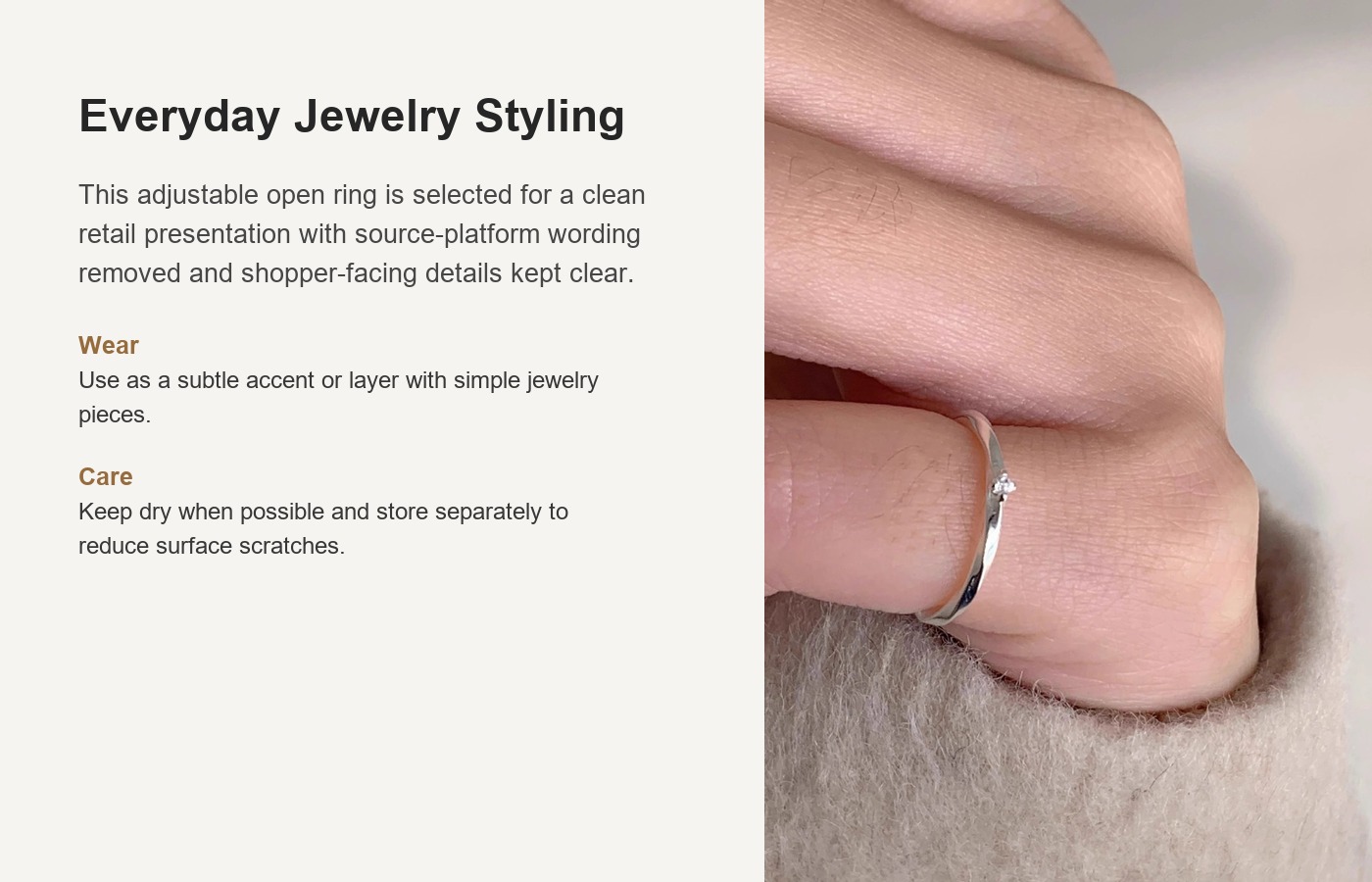 S925 Silver CZ Light Luxury Adjustable Open Ring for Women detail image