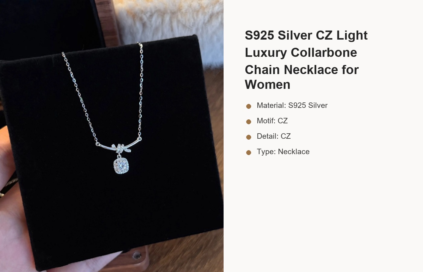 S925 Silver CZ Light Luxury Collarbone Chain Necklace for Women detail image