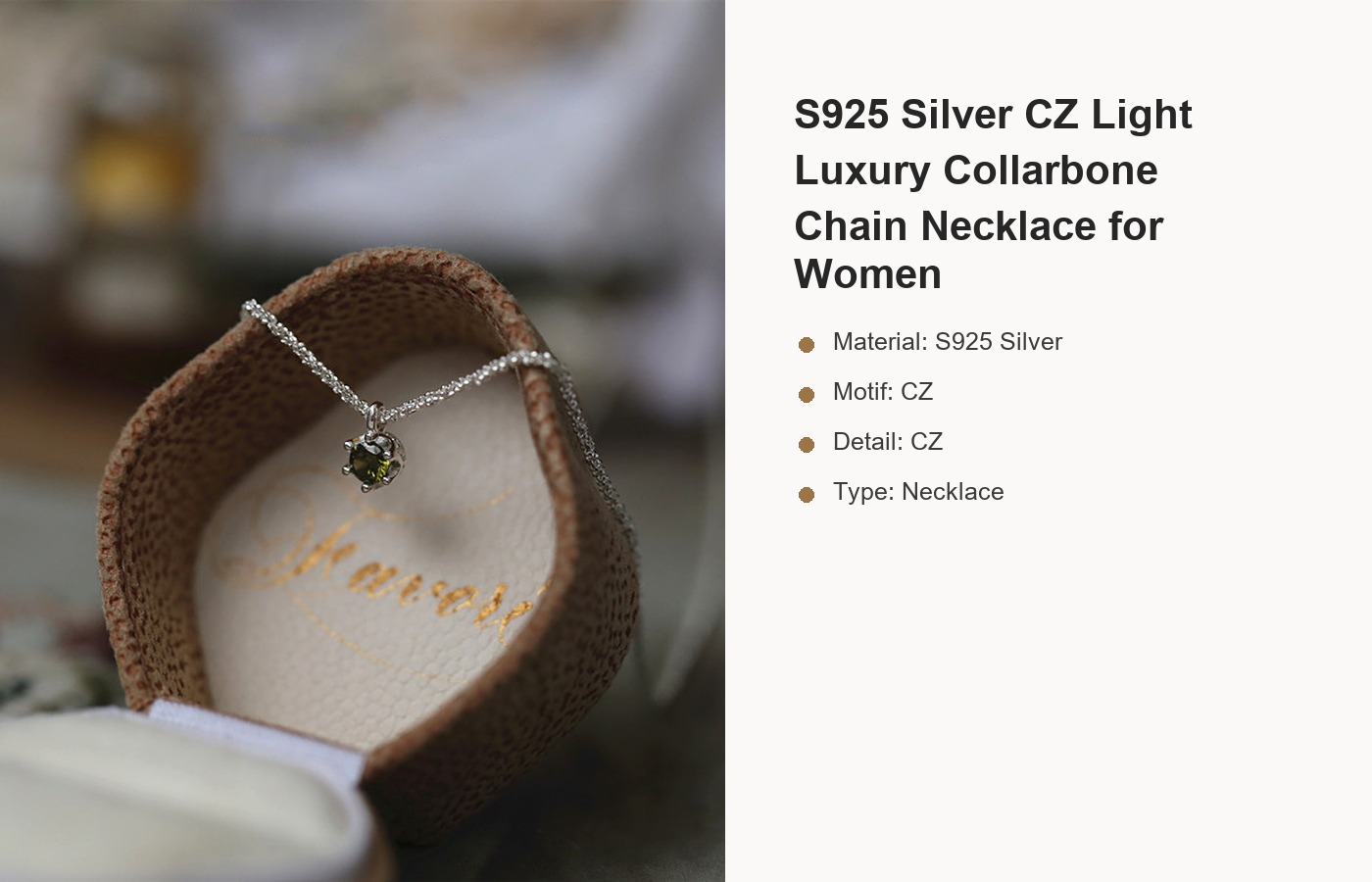 S925 Silver CZ Light Luxury Collarbone Chain Necklace for Women detail image