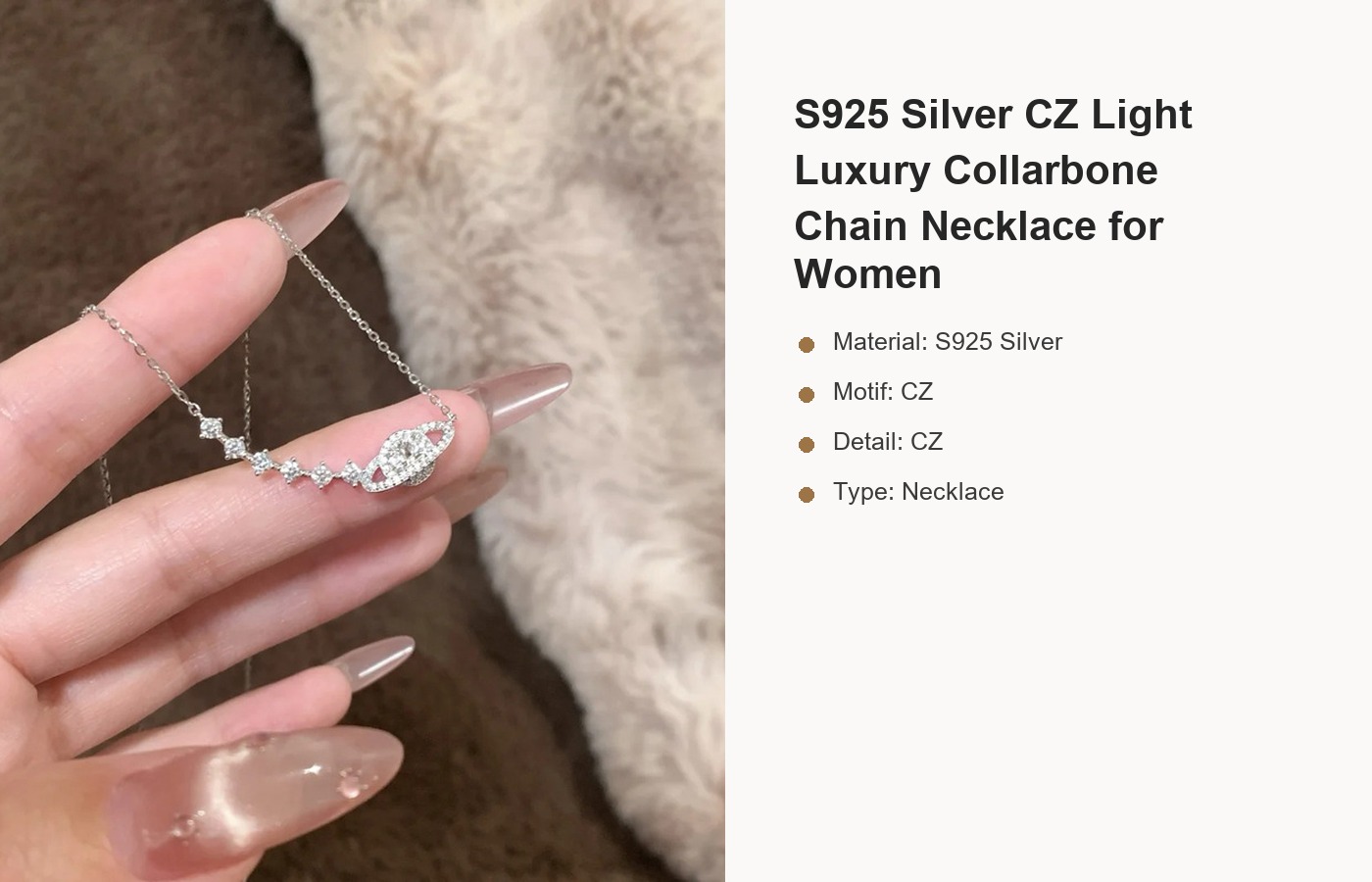 S925 Silver CZ Light Luxury Collarbone Chain Necklace for Women detail image