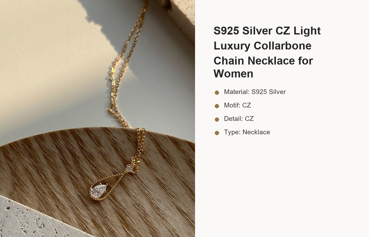 S925 Silver CZ Light Luxury Collarbone Chain Necklace for Women detail image