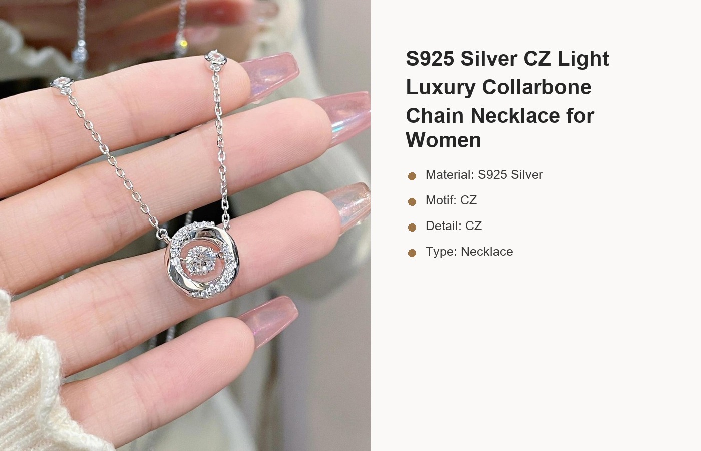S925 Silver CZ Light Luxury Collarbone Chain Necklace for Women detail image