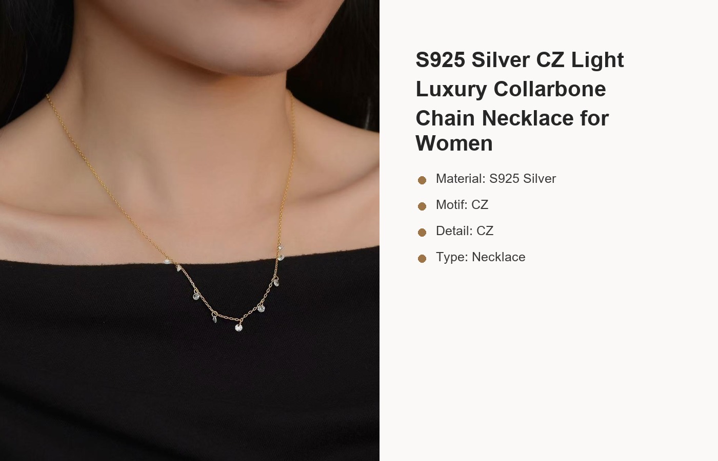 S925 Silver CZ Light Luxury Collarbone Chain Necklace for Women detail image