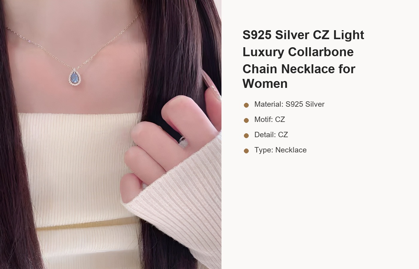 S925 Silver CZ Light Luxury Collarbone Chain Necklace for Women detail image