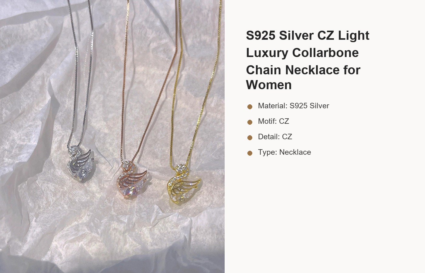 S925 Silver CZ Light Luxury Collarbone Chain Necklace for Women detail image
