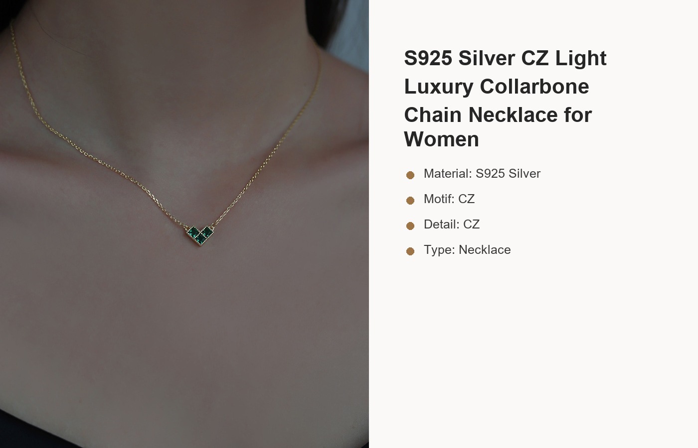 S925 Silver CZ Light Luxury Collarbone Chain Necklace for Women detail image