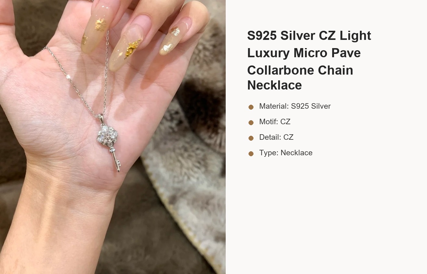 S925 Silver CZ Light Luxury Micro Pave Collarbone Chain Necklace detail image