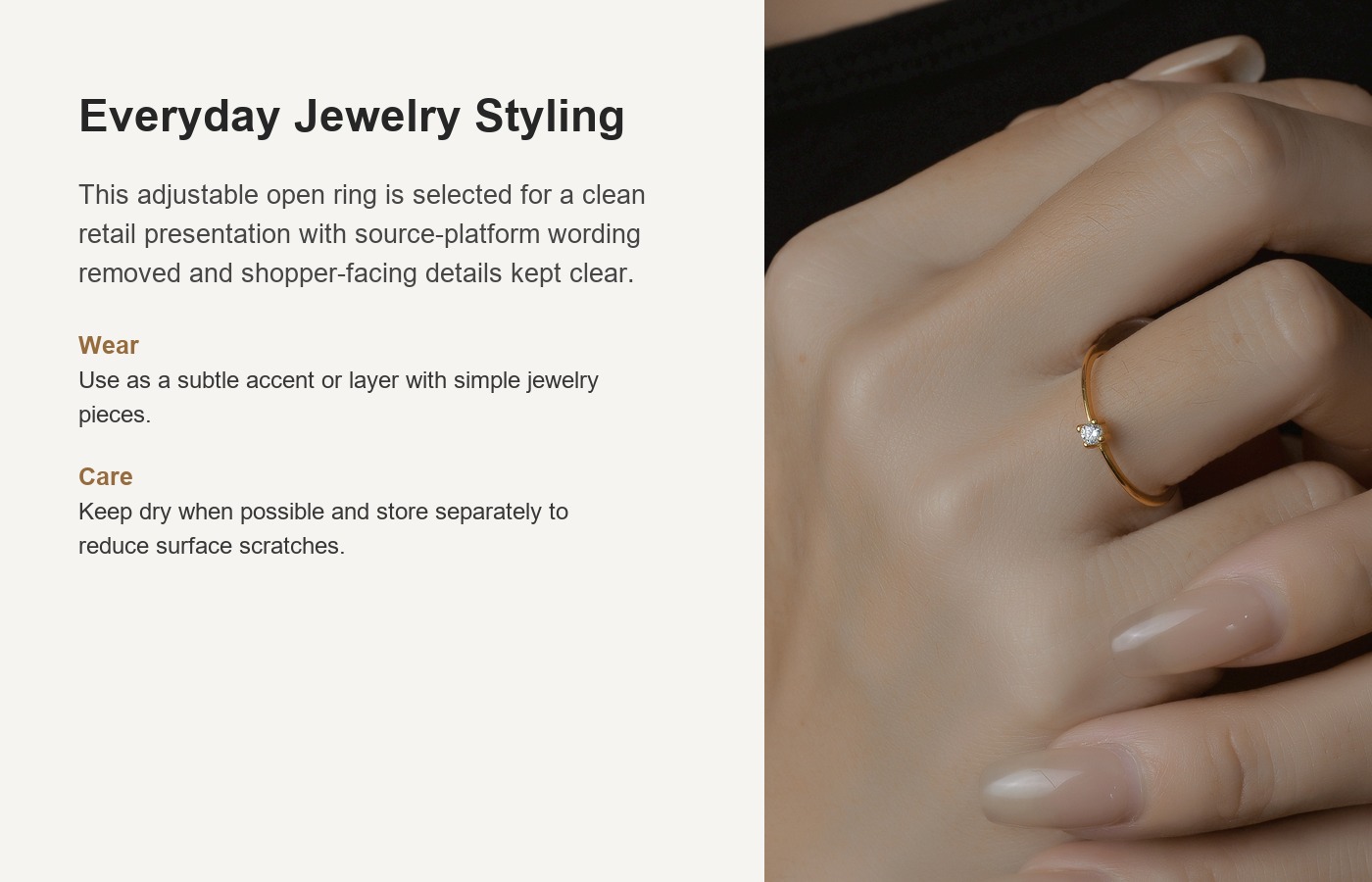 S925 Silver CZ Minimalist Adjustable Open Ring for Women detail image