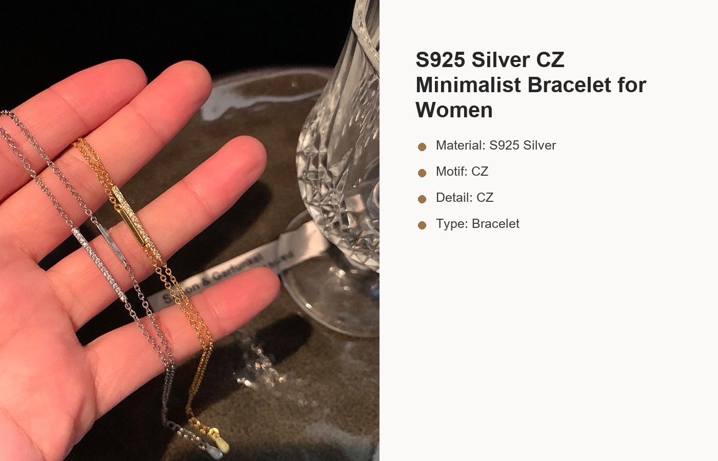 S925 Silver CZ Minimalist Bracelet for Women detail image