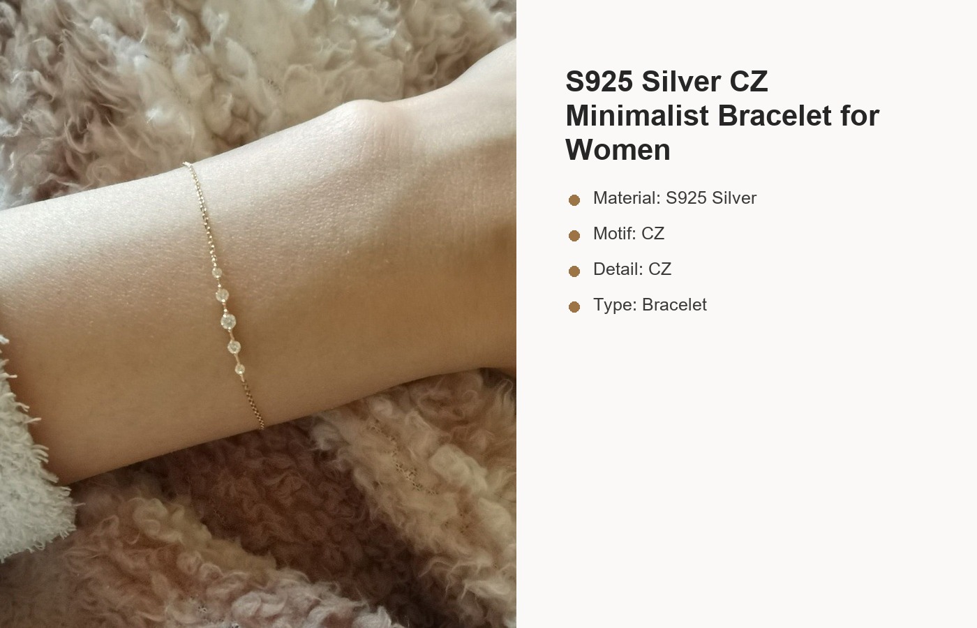 S925 Silver CZ Minimalist Bracelet for Women detail image