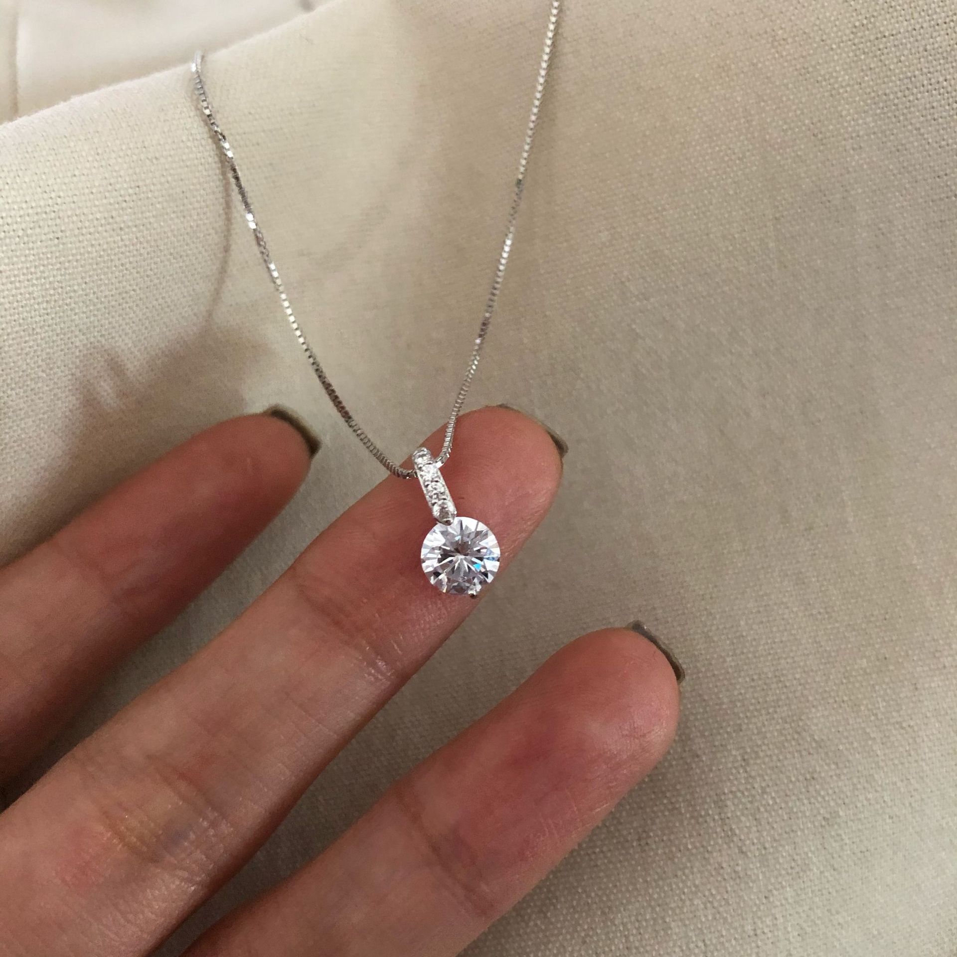 S925 Silver CZ Minimalist Collarbone Chain Box Chain Necklace for Women main image 1