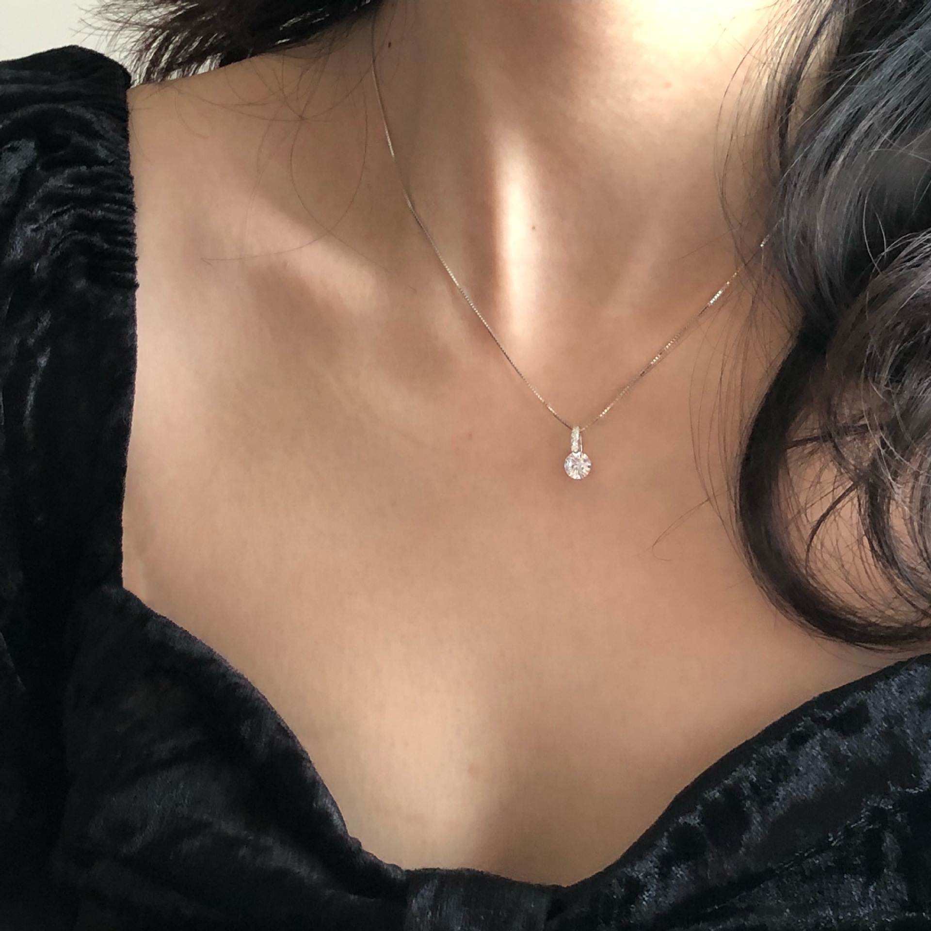 S925 Silver CZ Minimalist Collarbone Chain Box Chain Necklace for Women main image 2