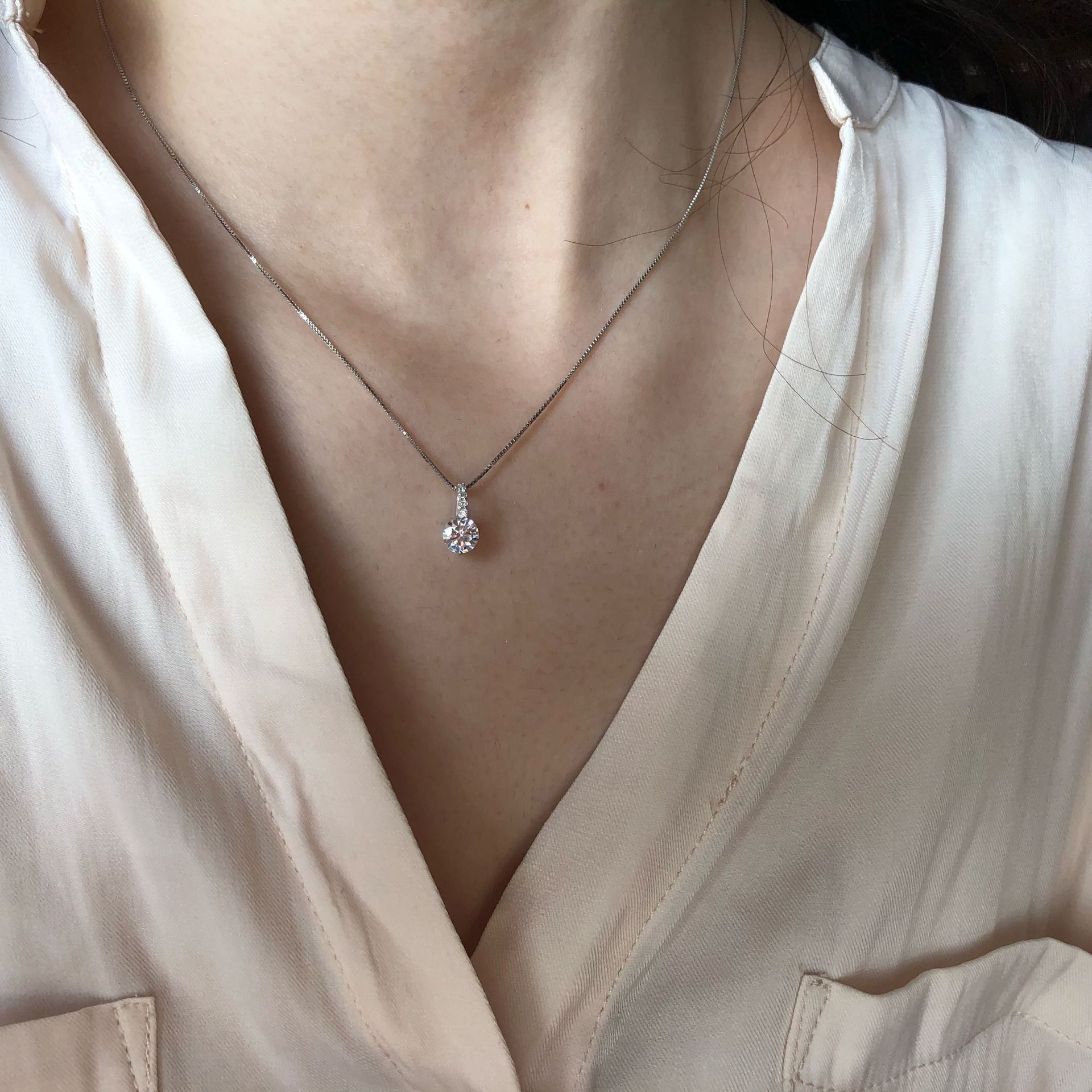 S925 Silver CZ Minimalist Collarbone Chain Box Chain Necklace for Women main image 4