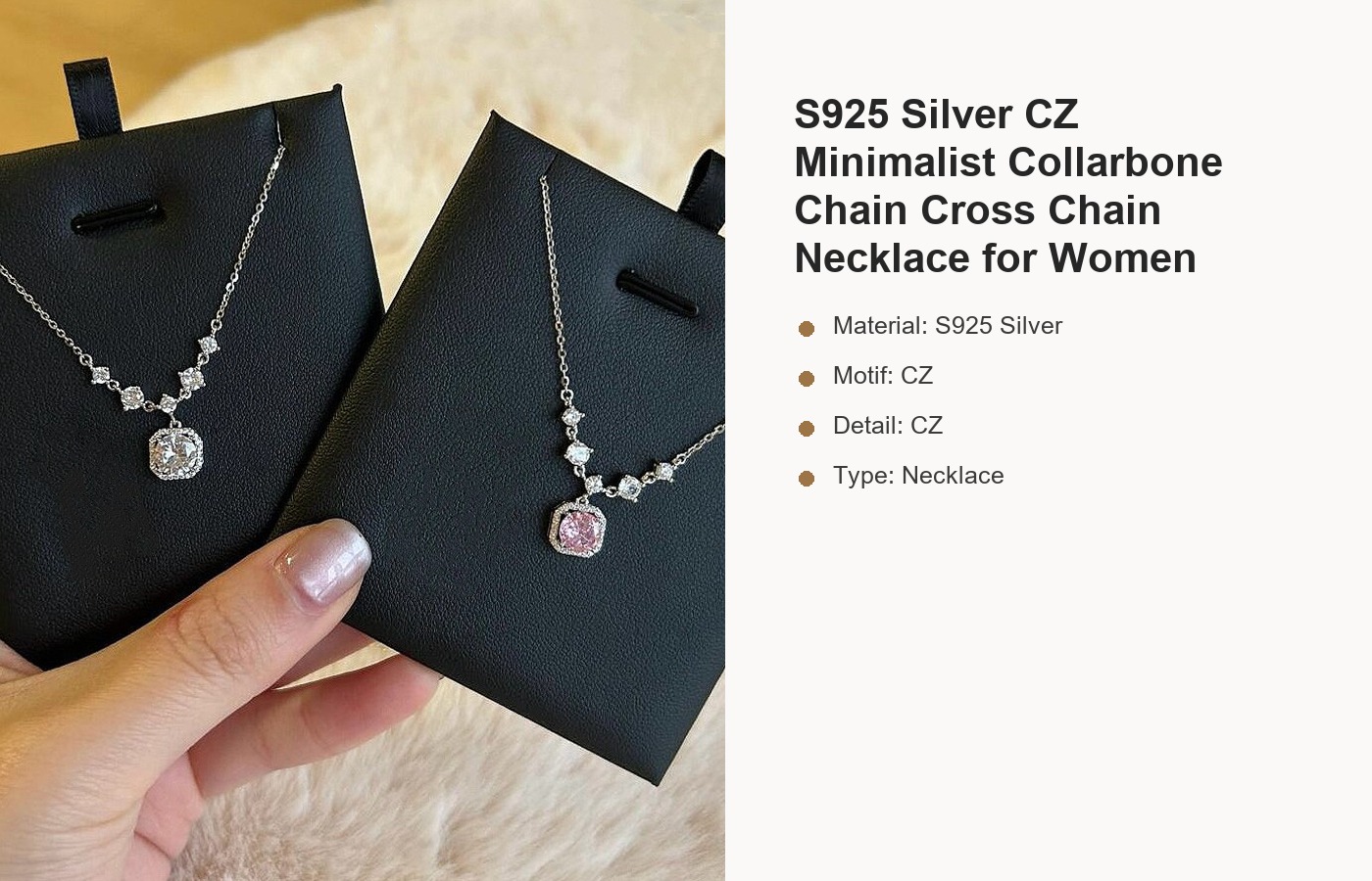 S925 Silver CZ Minimalist Collarbone Chain Cross Chain Necklace for Women detail image