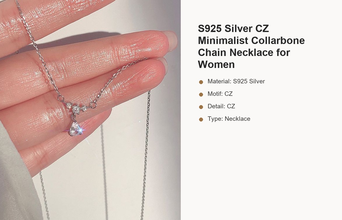 S925 Silver CZ Minimalist Collarbone Chain Necklace for Women detail image