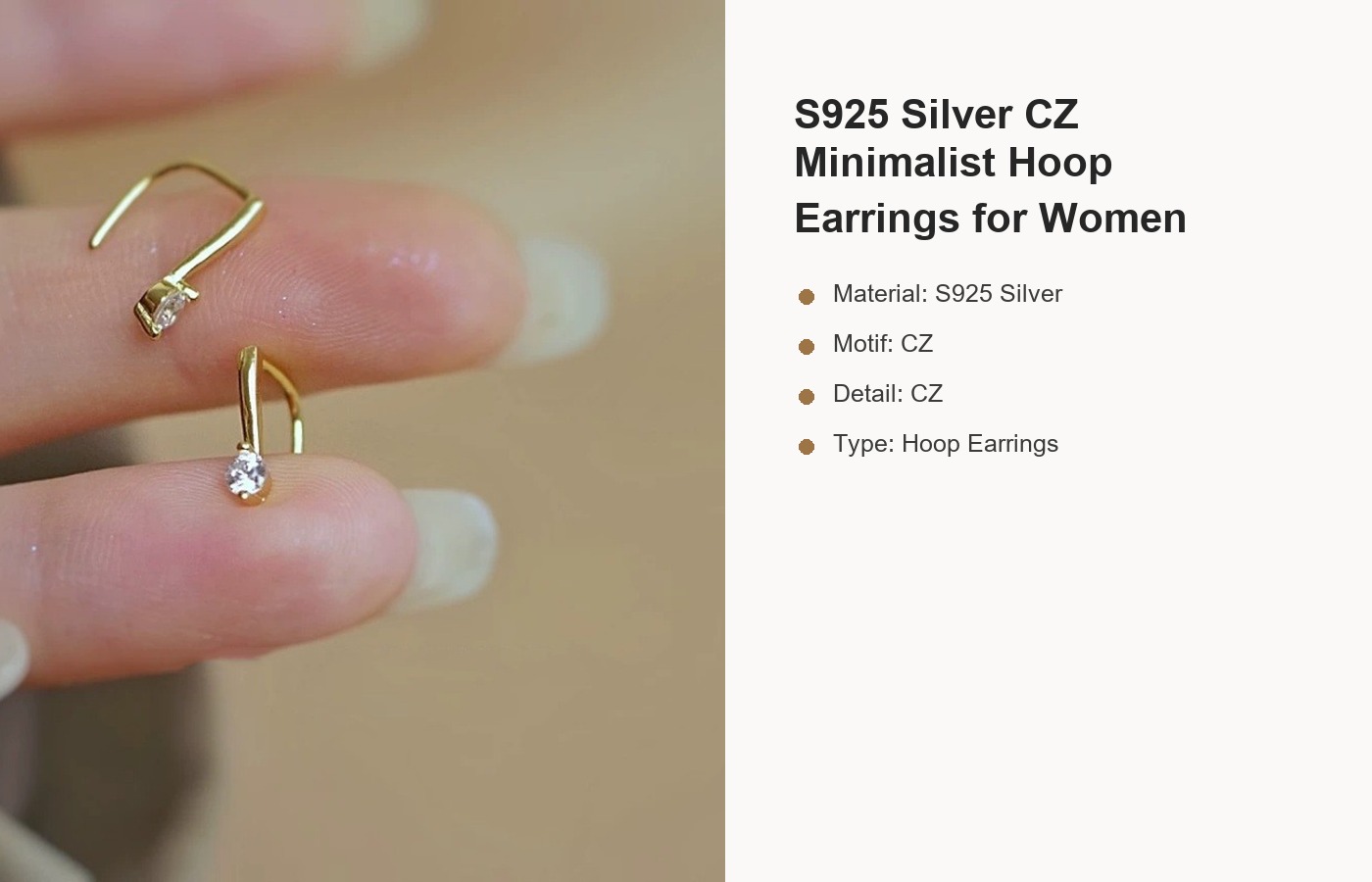 S925 Silver CZ Minimalist Hoop Earrings for Women detail image