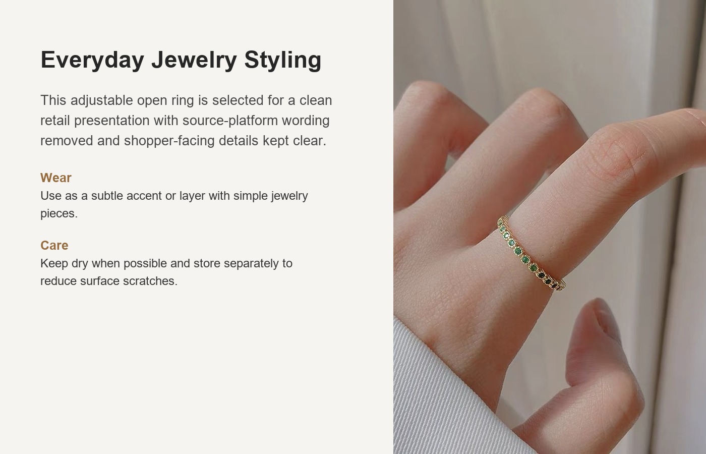 S925 Silver CZ Minimalist Light Luxury Adjustable Open Ring for Women detail image