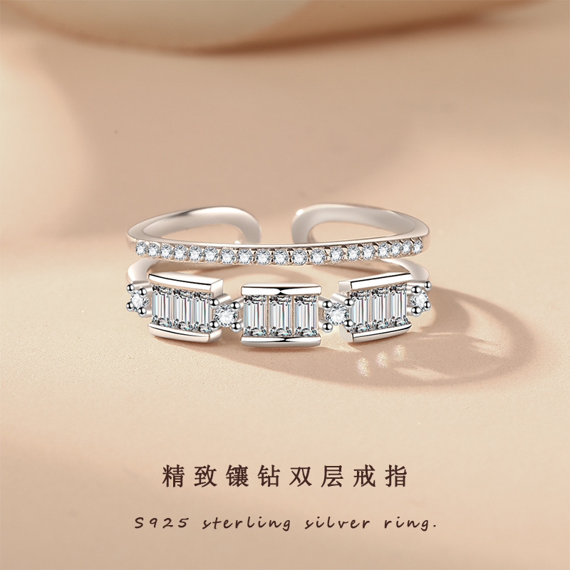 S925 Silver CZ Minimalist Light Luxury Adjustable Open Ring for Women main image 2