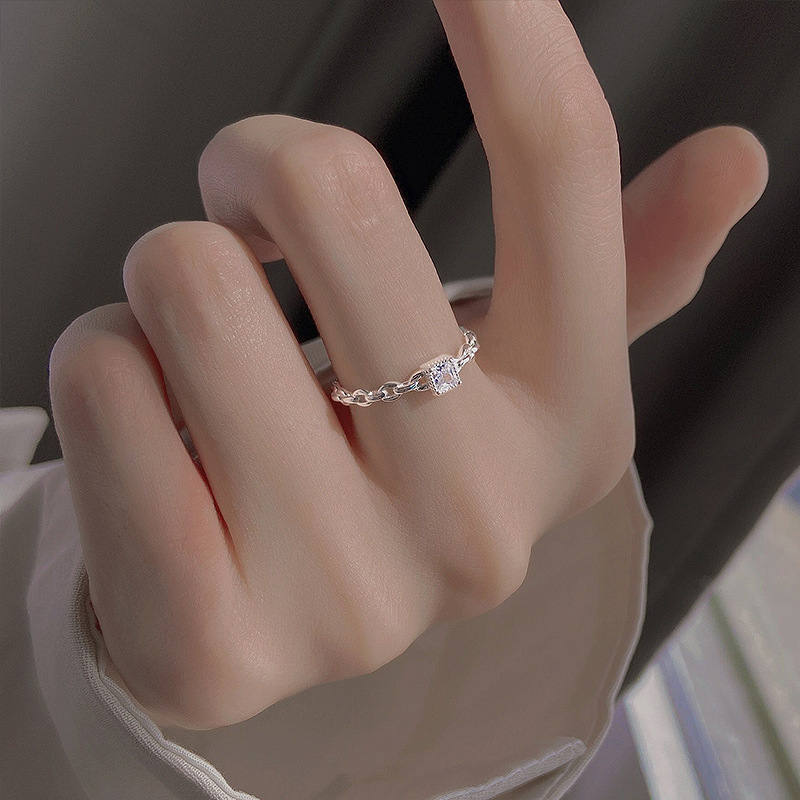 S925 Silver CZ Minimalist Light Luxury Adjustable Open Ring for Women main image 2