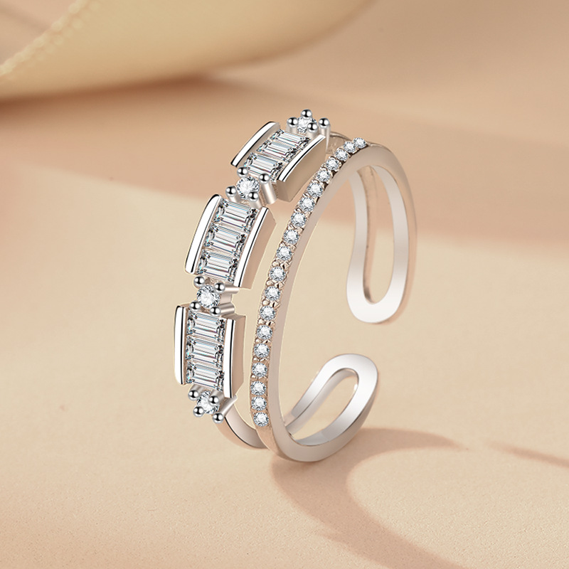 S925 Silver CZ Minimalist Light Luxury Adjustable Open Ring for Women main image 3
