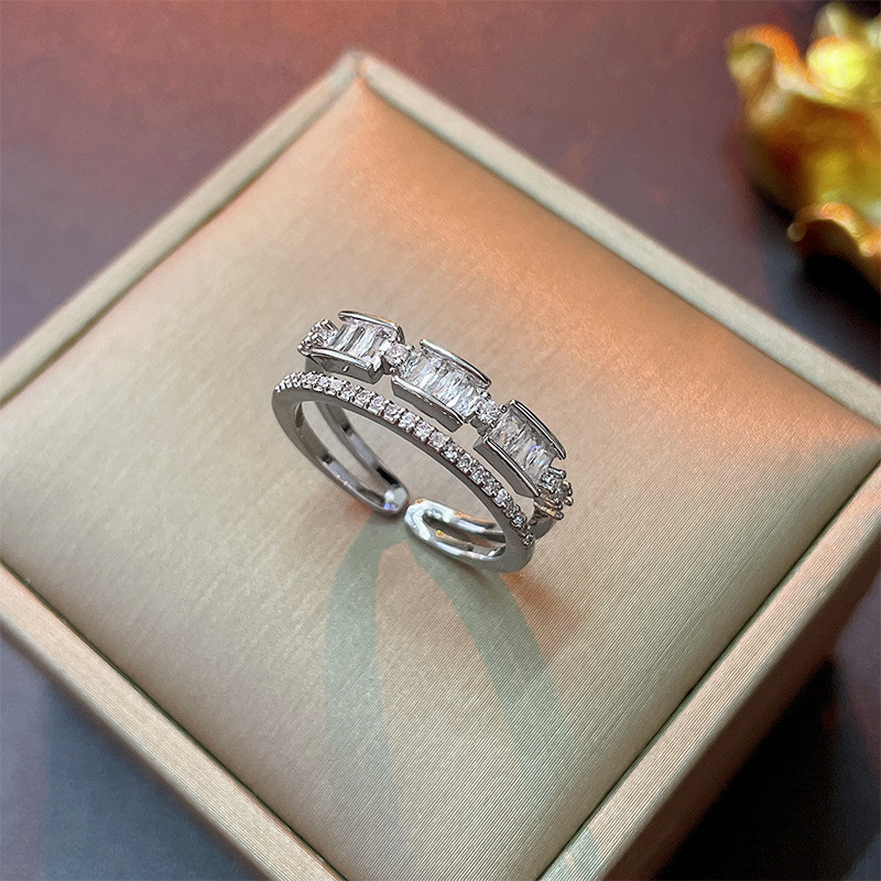 S925 Silver CZ Minimalist Light Luxury Adjustable Open Ring for Women main image 4