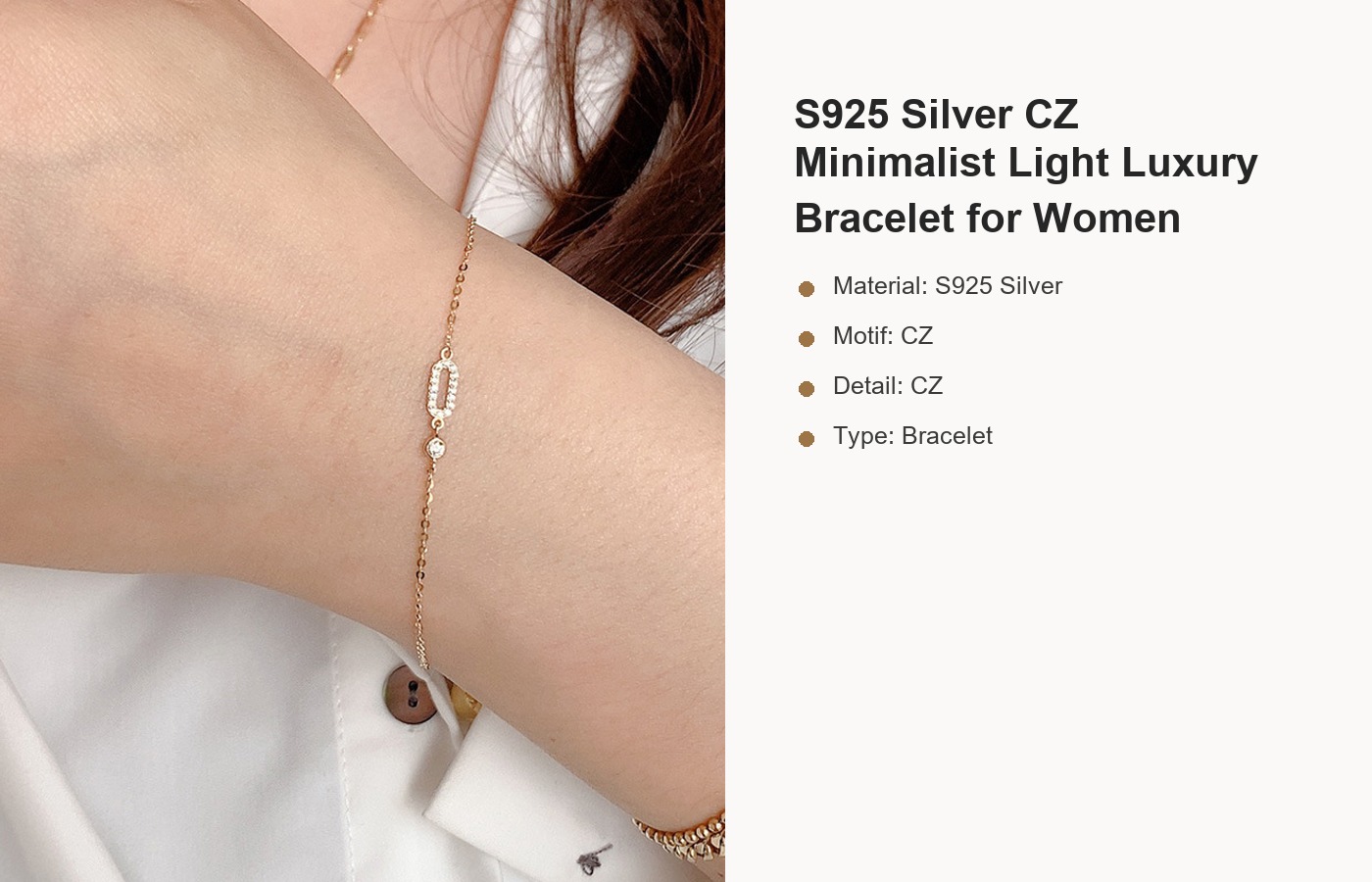 S925 Silver CZ Minimalist Light Luxury Bracelet for Women detail image