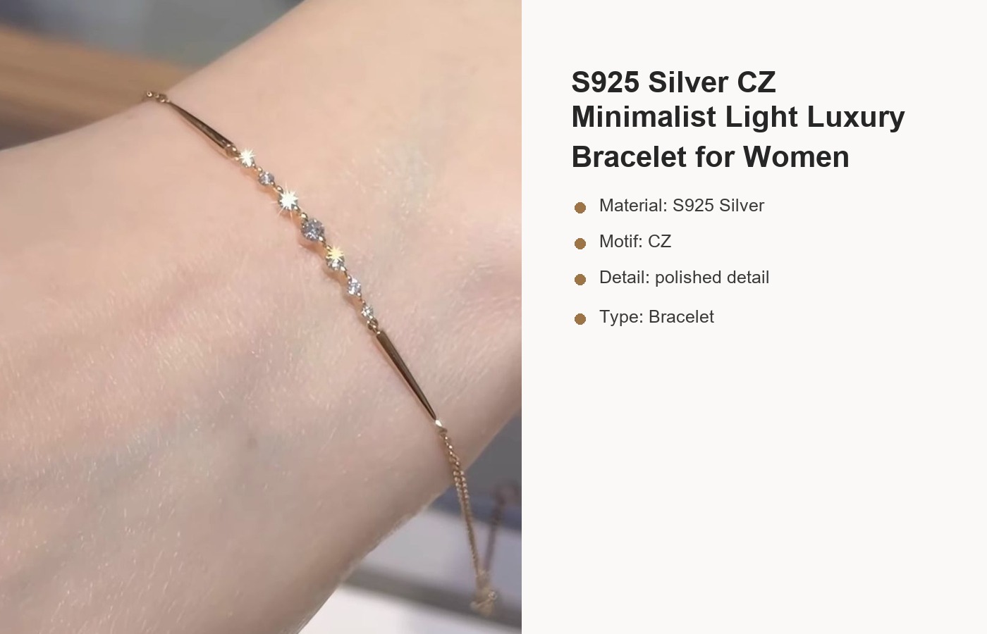 S925 Silver CZ Minimalist Light Luxury Bracelet for Women detail image