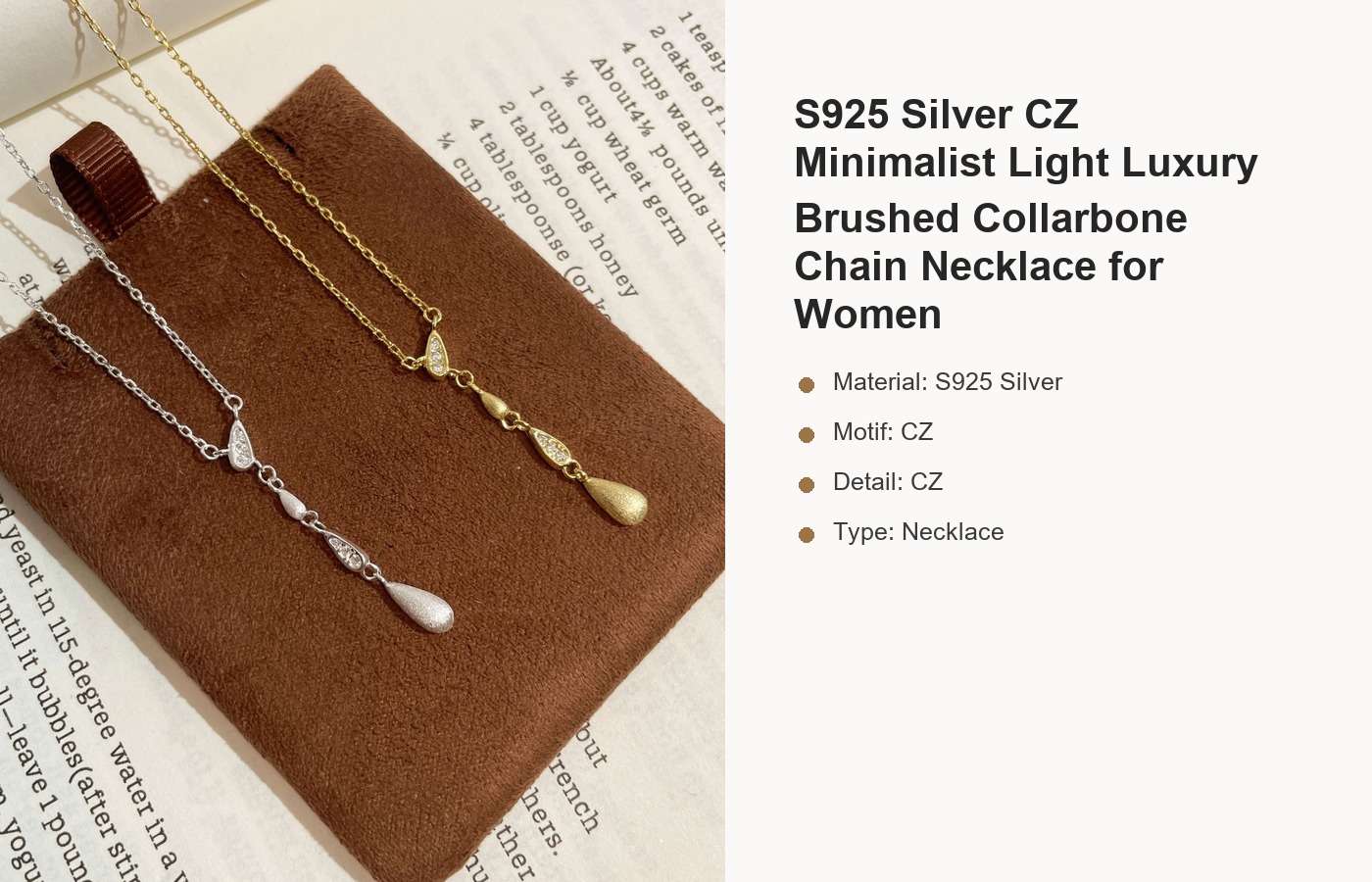 S925 Silver CZ Minimalist Light Luxury Brushed Collarbone Chain Necklace for Women detail image