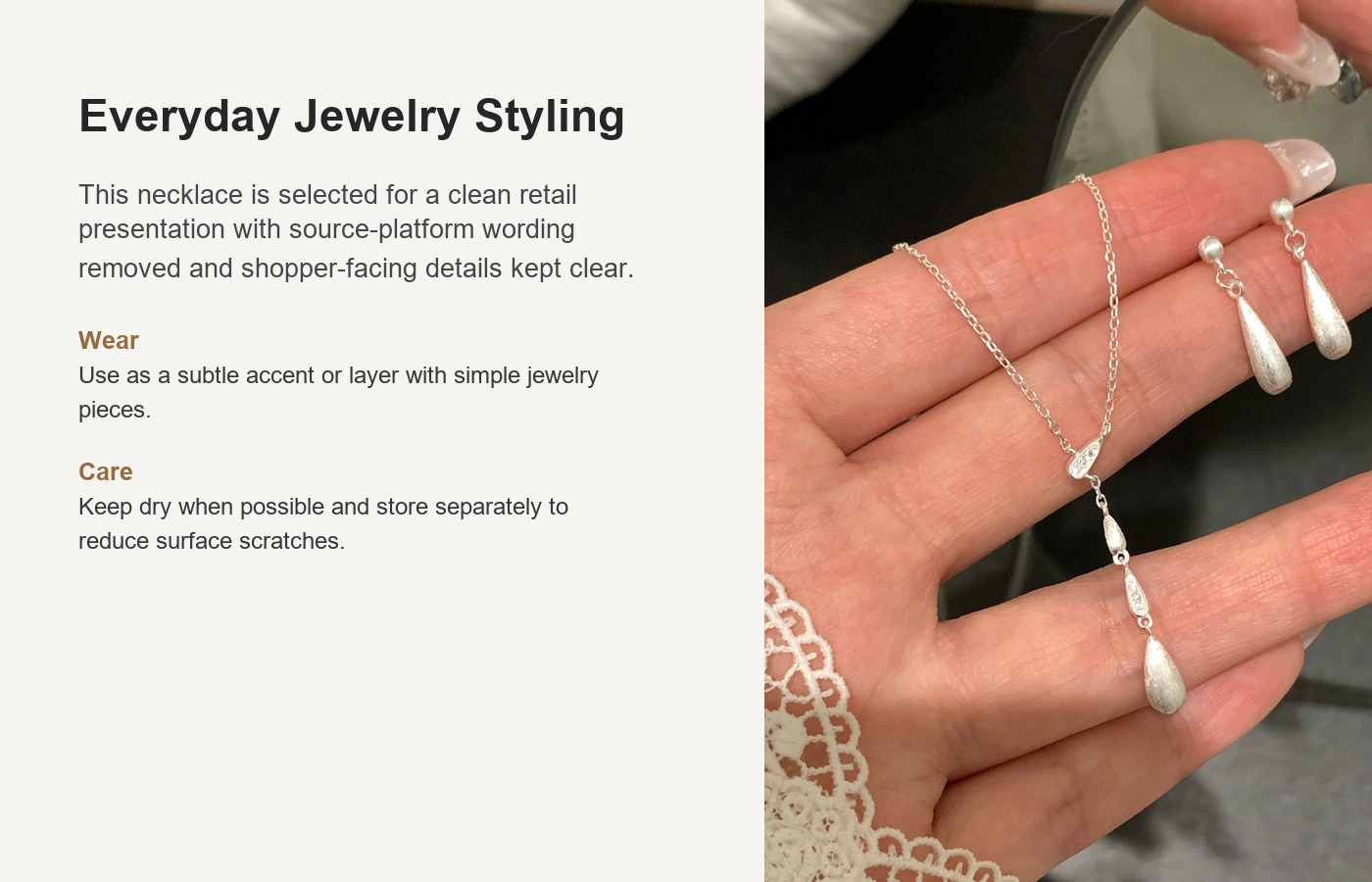 S925 Silver CZ Minimalist Light Luxury Brushed Collarbone Chain Necklace for Women detail image