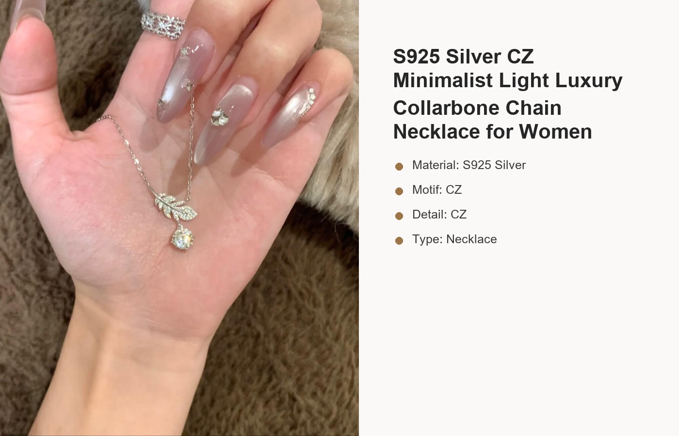S925 Silver CZ Minimalist Light Luxury Collarbone Chain Necklace for Women detail image