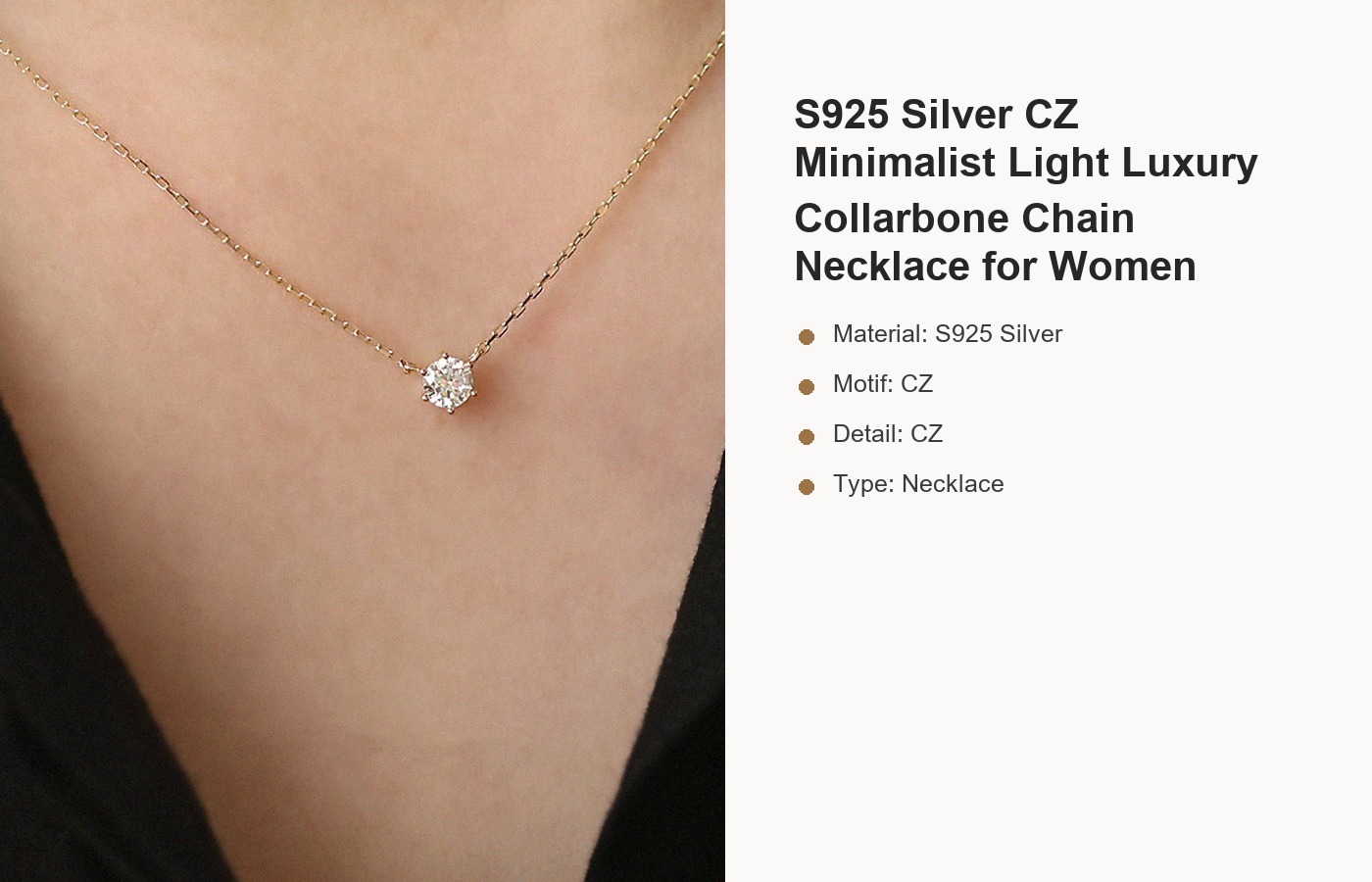 S925 Silver CZ Minimalist Light Luxury Collarbone Chain Necklace for Women detail image