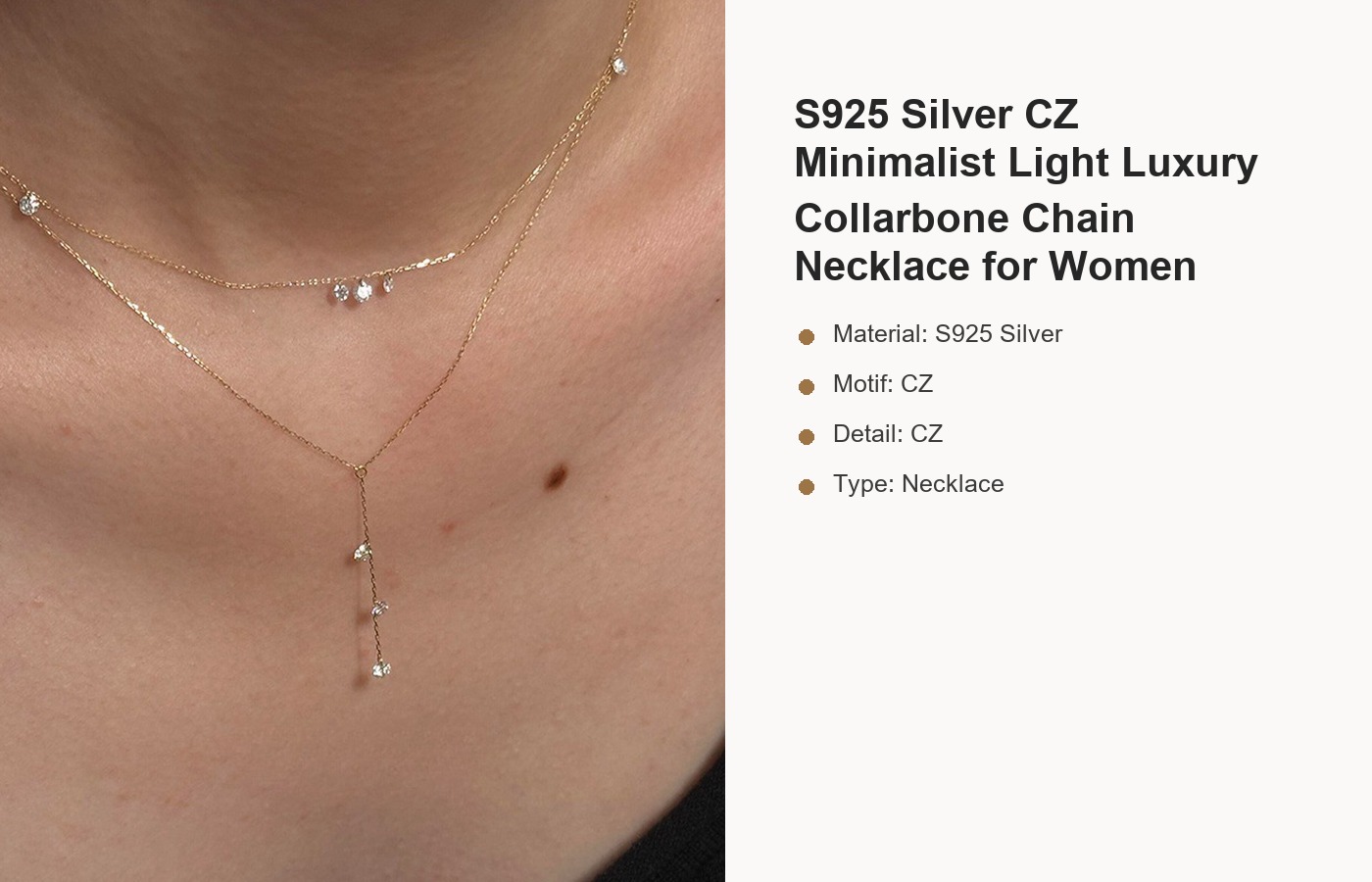 S925 Silver CZ Minimalist Light Luxury Collarbone Chain Necklace for Women detail image