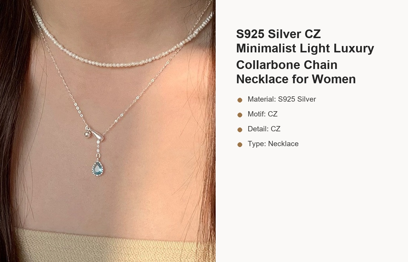 S925 Silver CZ Minimalist Light Luxury Collarbone Chain Necklace for Women detail image