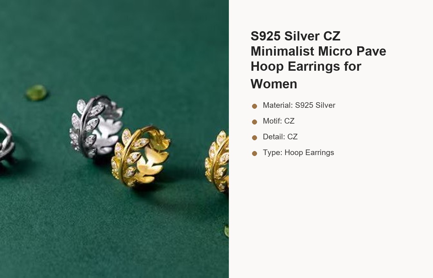 S925 Silver CZ Minimalist Micro Pave Hoop Earrings for Women detail image