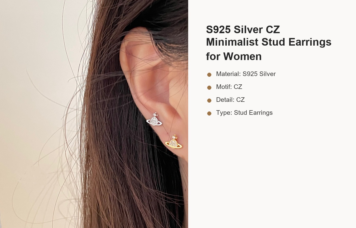 S925 Silver CZ Minimalist Stud Earrings for Women detail image