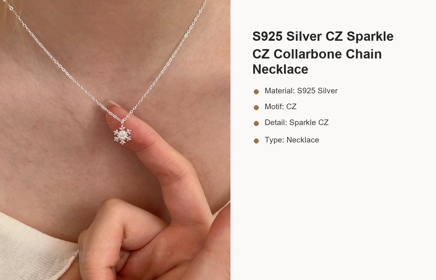 S925 Silver CZ Sparkle CZ Collarbone Chain Necklace detail image