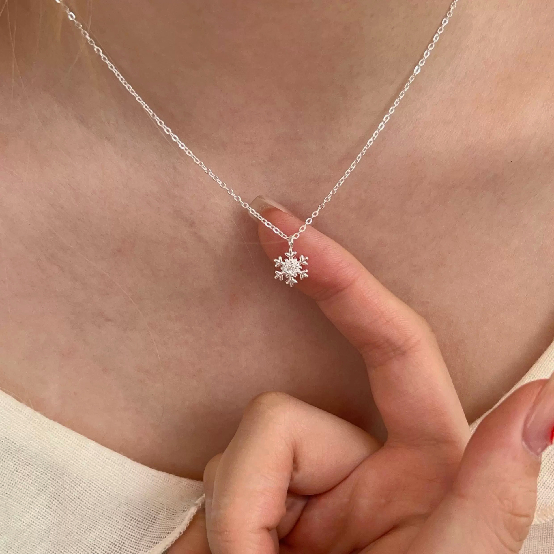 S925 Silver CZ Sparkle CZ Collarbone Chain Necklace main image 2