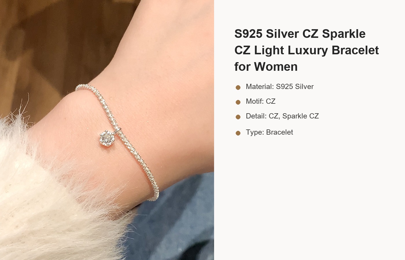 S925 Silver CZ Sparkle CZ Light Luxury Bracelet for Women detail image