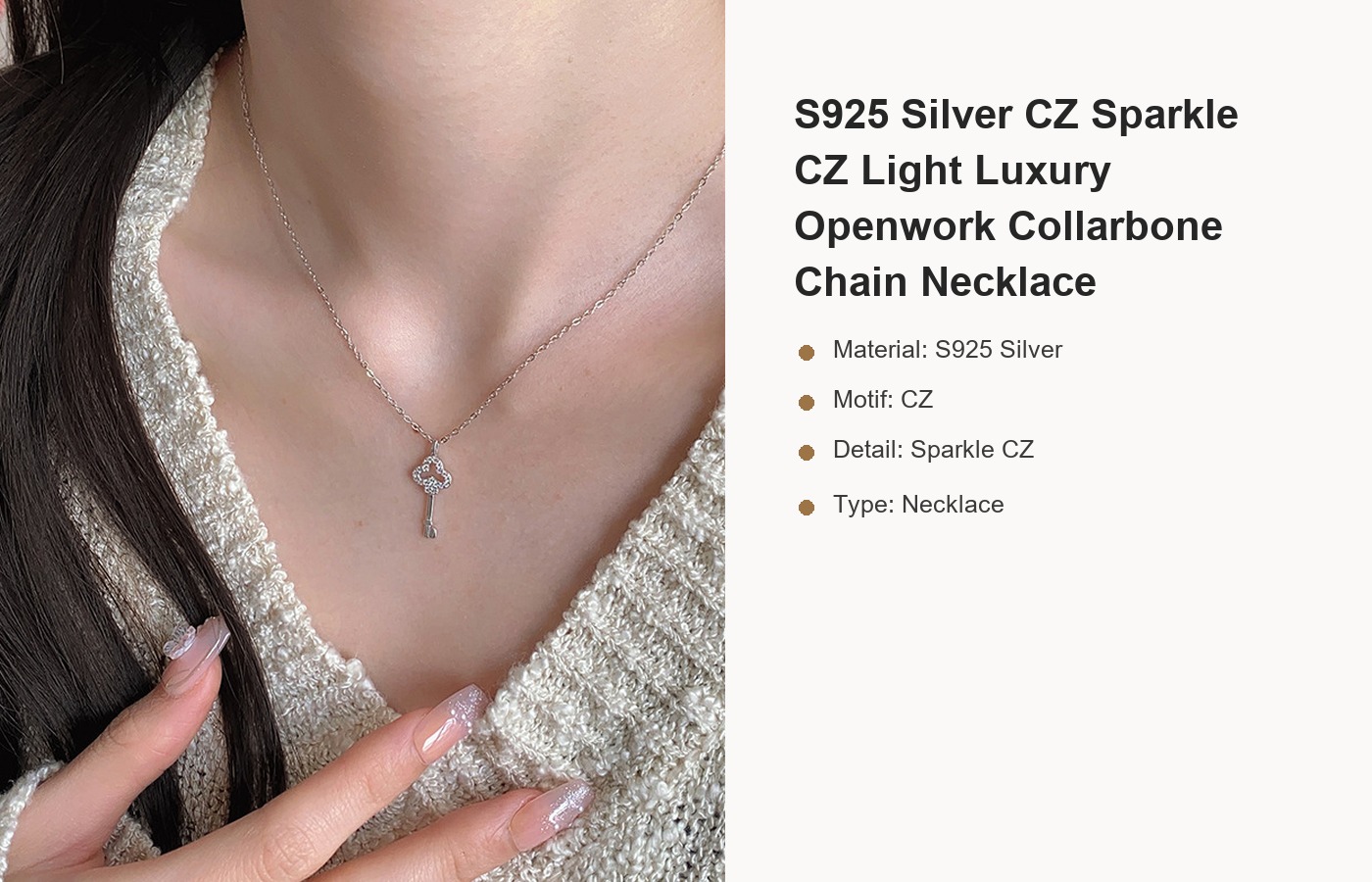S925 Silver CZ Sparkle CZ Light Luxury Openwork Collarbone Chain Necklace detail image