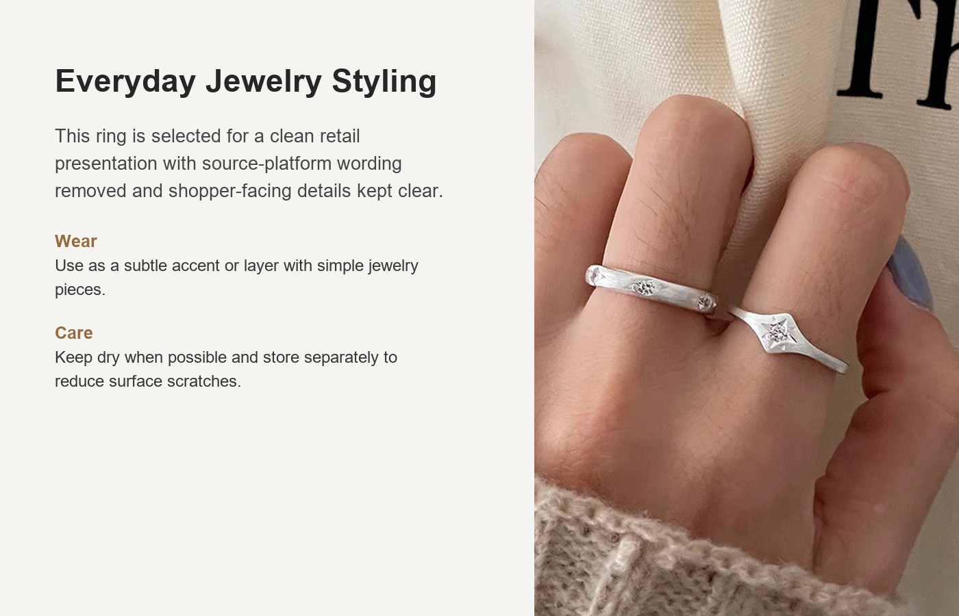 S925 Silver CZ Sparkle CZ Minimalist Brushed Ring for Women detail image