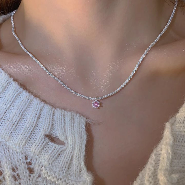 S925 Silver CZ Sparkle CZ Minimalist Collarbone Chain Necklace for Women main image 2