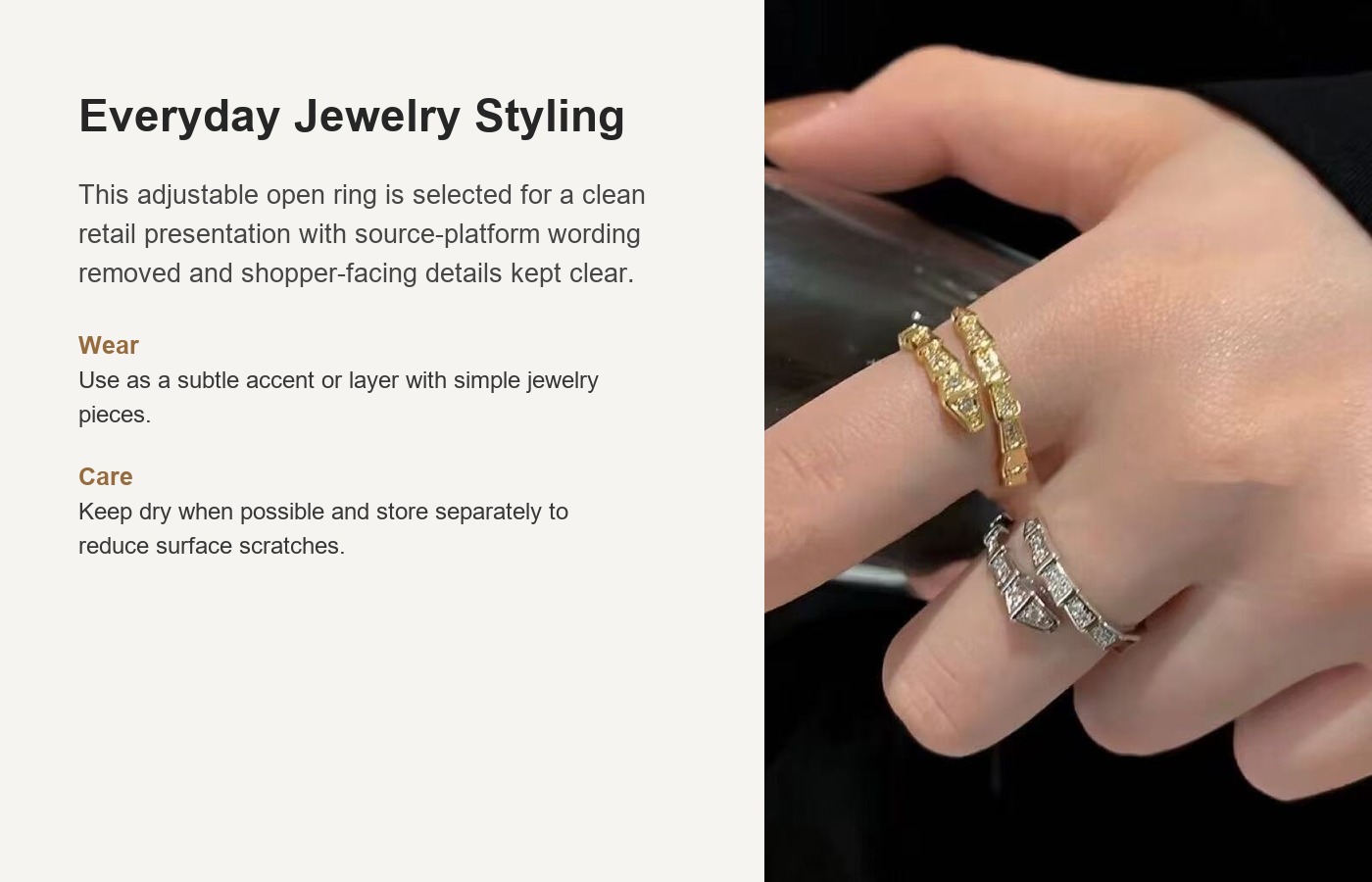 S925 Silver CZ Sparkle CZ Minimalist Light Luxury Adjustable Open Ring for Women detail image