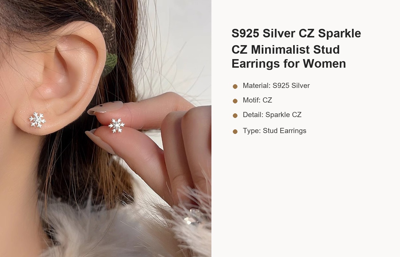 S925 Silver CZ Sparkle CZ Minimalist Stud Earrings for Women detail image