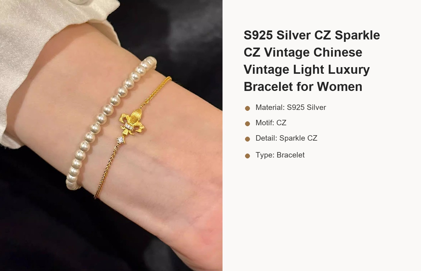S925 Silver CZ Sparkle CZ Vintage Chinese Vintage Light Luxury Bracelet for Women detail image